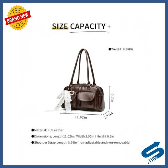 Vegan Leather Shoulder Bag Boston Style Lightweight Work Travel Purse - Picture 3 of 8